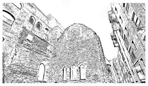 Sketch of Winchester Palace London UK ( United kingdom, England ) in vector illustration