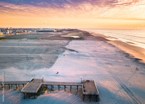 Sunrise over the ocean aerial view
