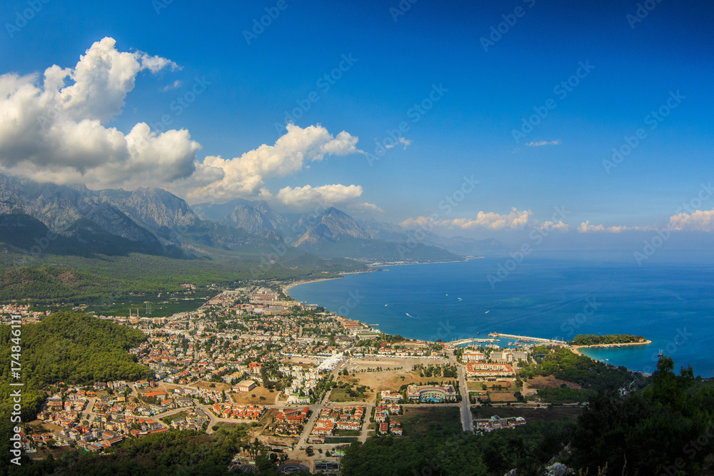 view of the town of Kemer and sea from a mountain