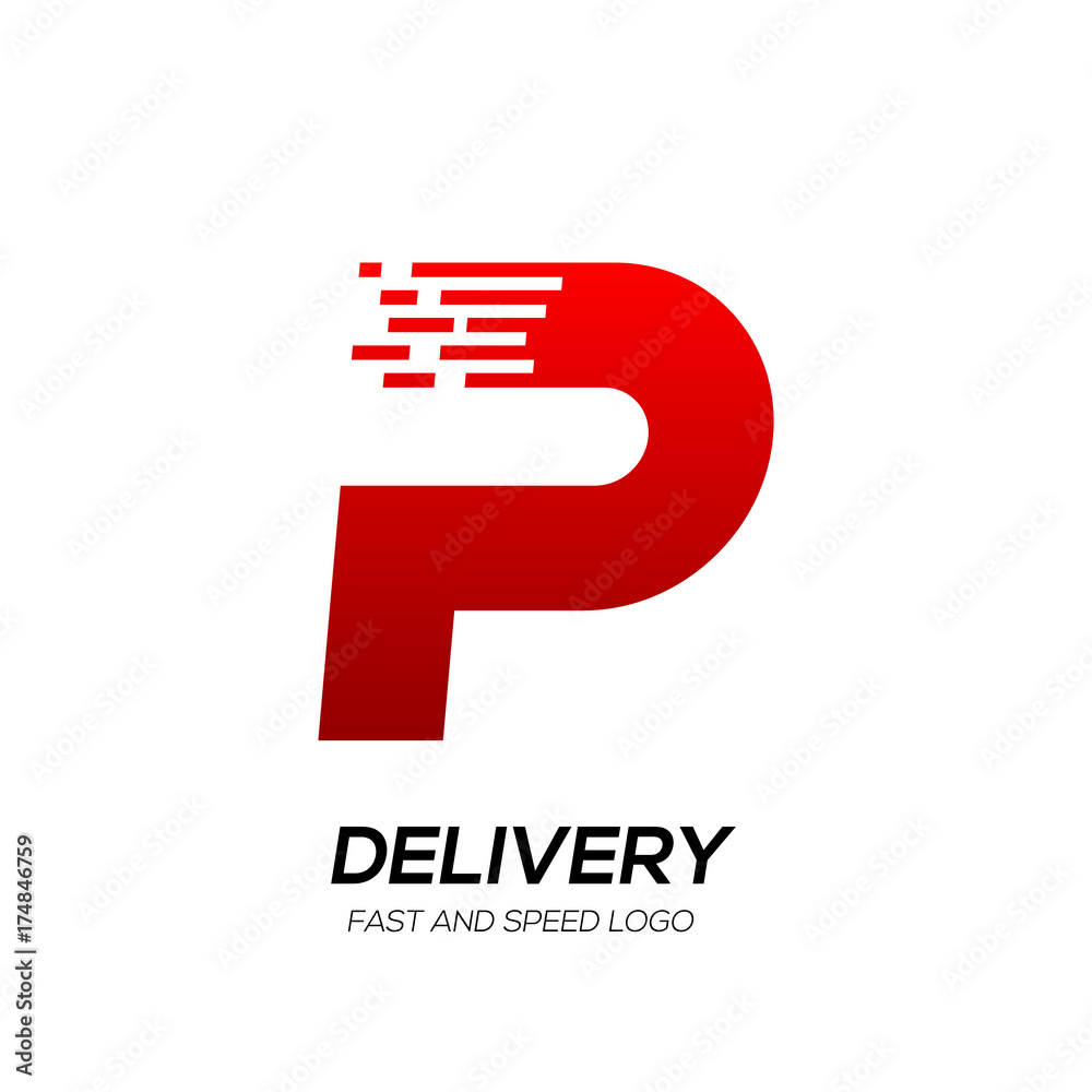 Letter P with Delivery service logo, Fast Speed, Moving and Quick, Digital and Technology for your Corporate identity - obrazy, fototapety, plakaty 