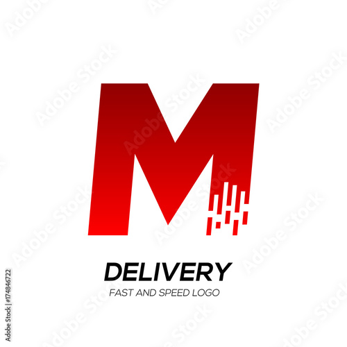 Letter M with Delivery service logo, Fast Speed, Moving and Quick, Digital and Technology for your Corporate identity