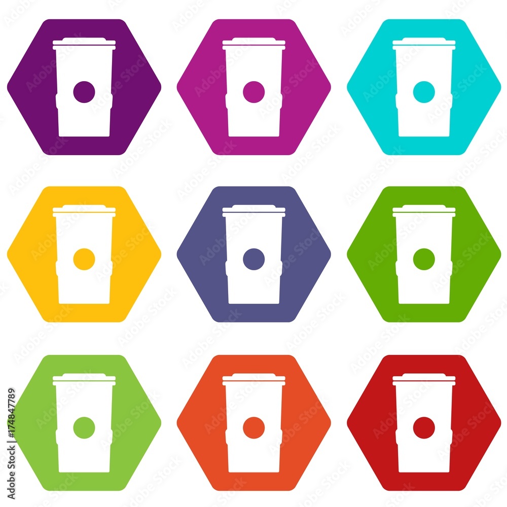 Trash can icon set color hexahedron