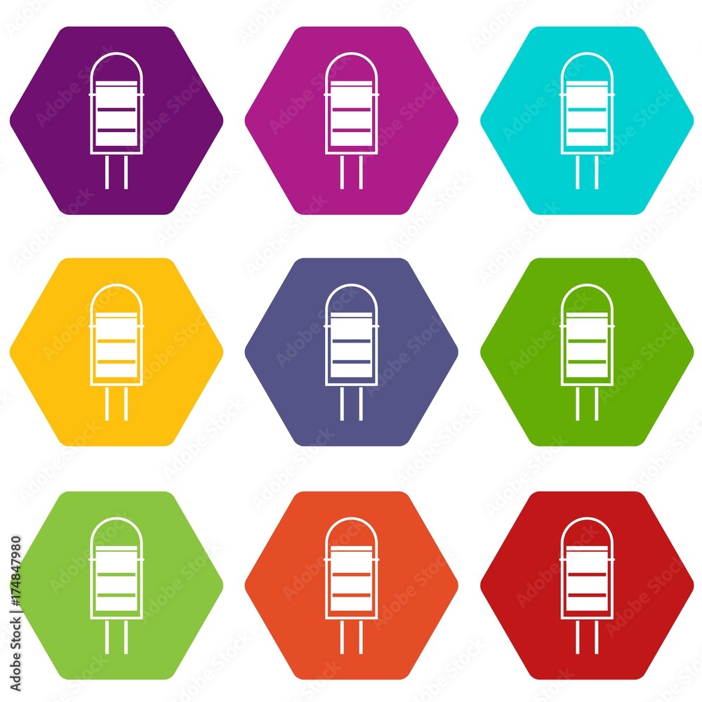 Trash can icon set color hexahedron Trash can icon set color hexahedron