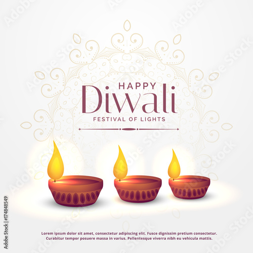 happy diwali background with three diya lamps