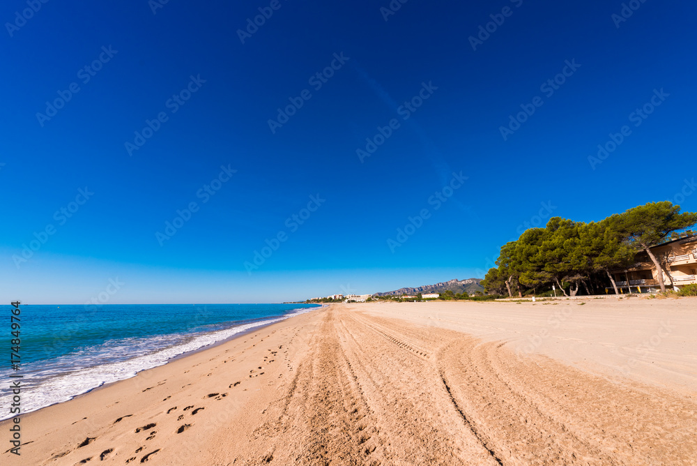 Sand beach in Miami Platja, Tarragona, Catalunya, Spain. Copy space for text. Sand beach in Miami Platja, Tarragona, Catalunya, Spain. Copy space for text.