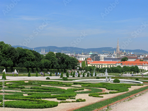 Austria, Vienna. Belvedere park with view of Stephansdom and Lower palace.