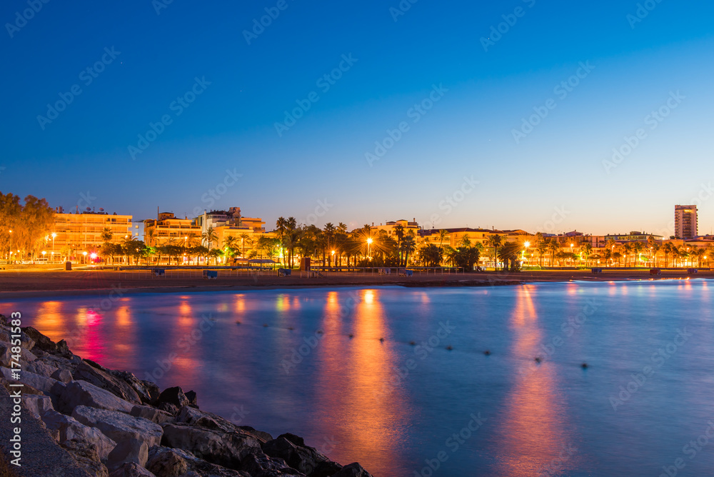 Embankment at sunset, Cambrils, Catalunya, Spain. Copy space for text.