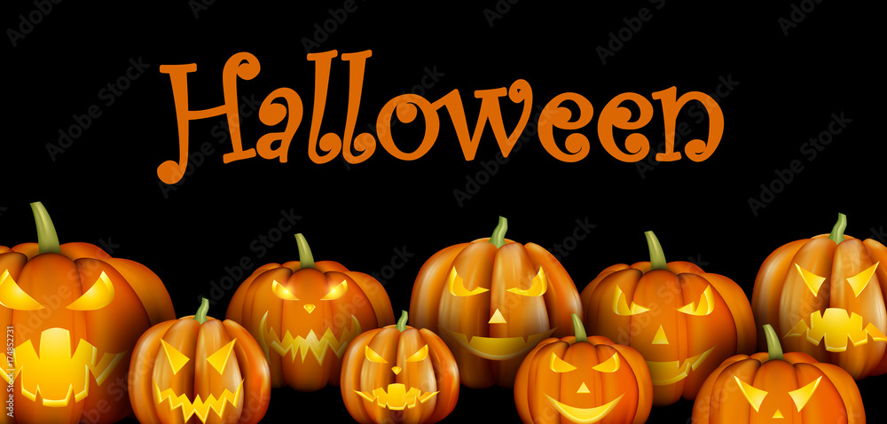 Black background with orange halloween pumpkins. Black background with orange halloween pumpkins.