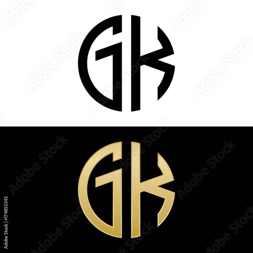 gk initial logo circle shape vector black and gold