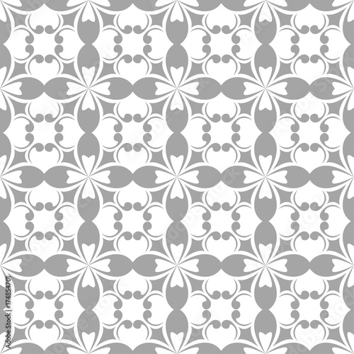 Gray floral seamless ornament on white background