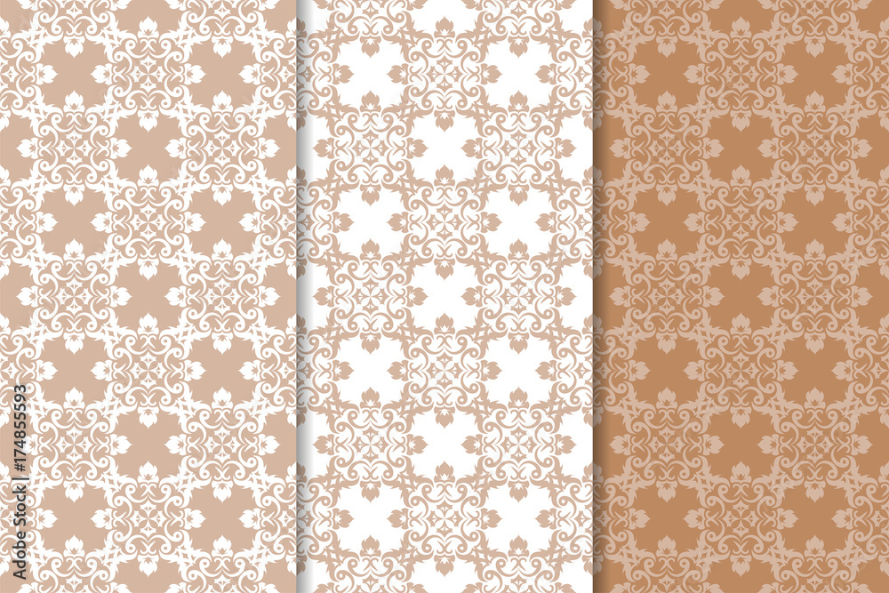 Brown floral backgrounds. Set of seamless patterns Brown floral backgrounds. Set of seamless patterns