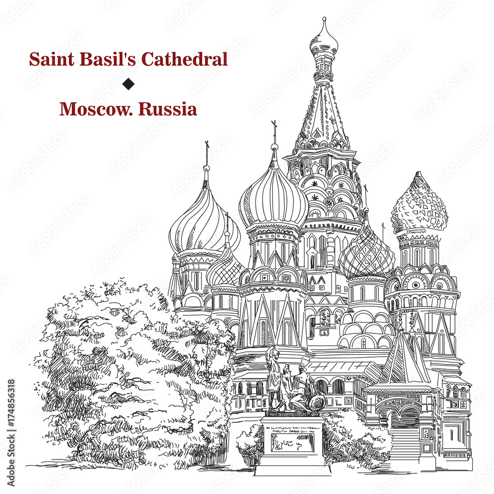 Fototapeta premium Saint Basil's Cathedral in Moscow, vector hand drawing image