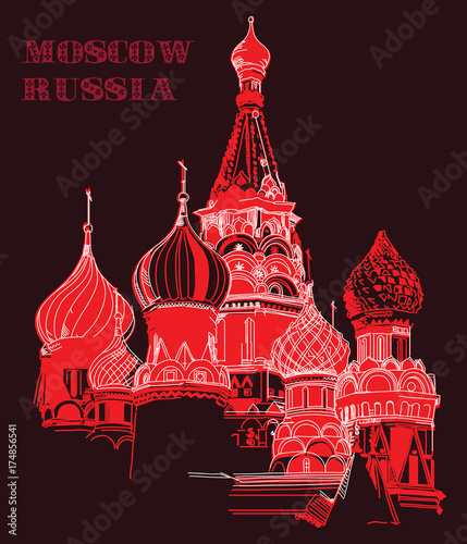 Vector colorful image with Saint Basil's Cathedral in Moscow