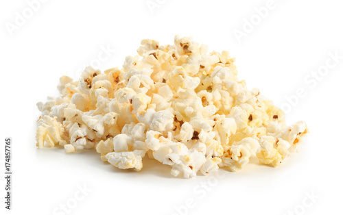 Pile of popcorn on white background