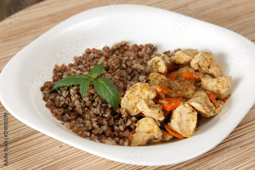 buckwheat with meat and basil