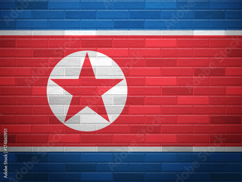 Brick wall North Korea flag
