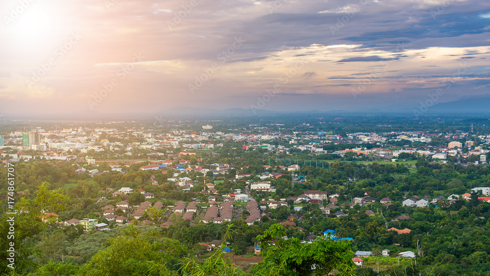 View of city in Chiang Rai province, Thailand.