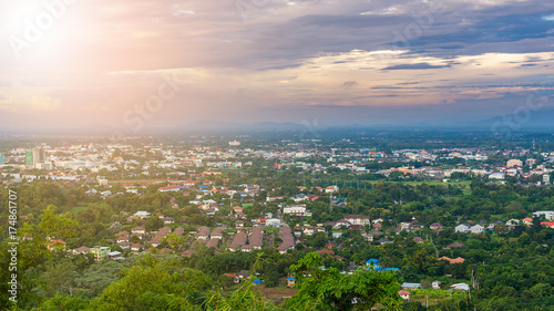 View of city in Chiang Rai province, Thailand.