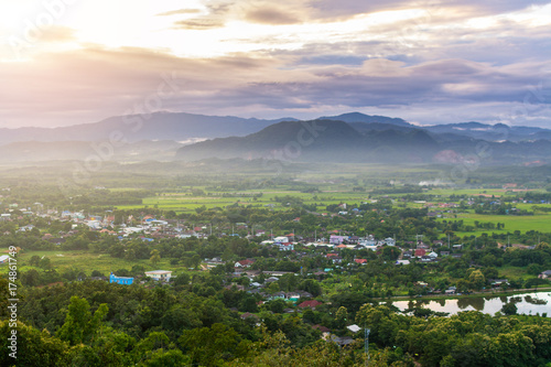 View of city in Chiang Rai province, Thailand.