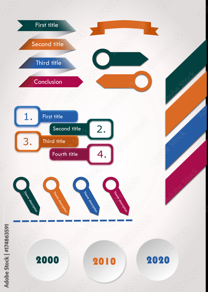 Elementen voor infographics of presentaties in een kleurige, vintage stijl