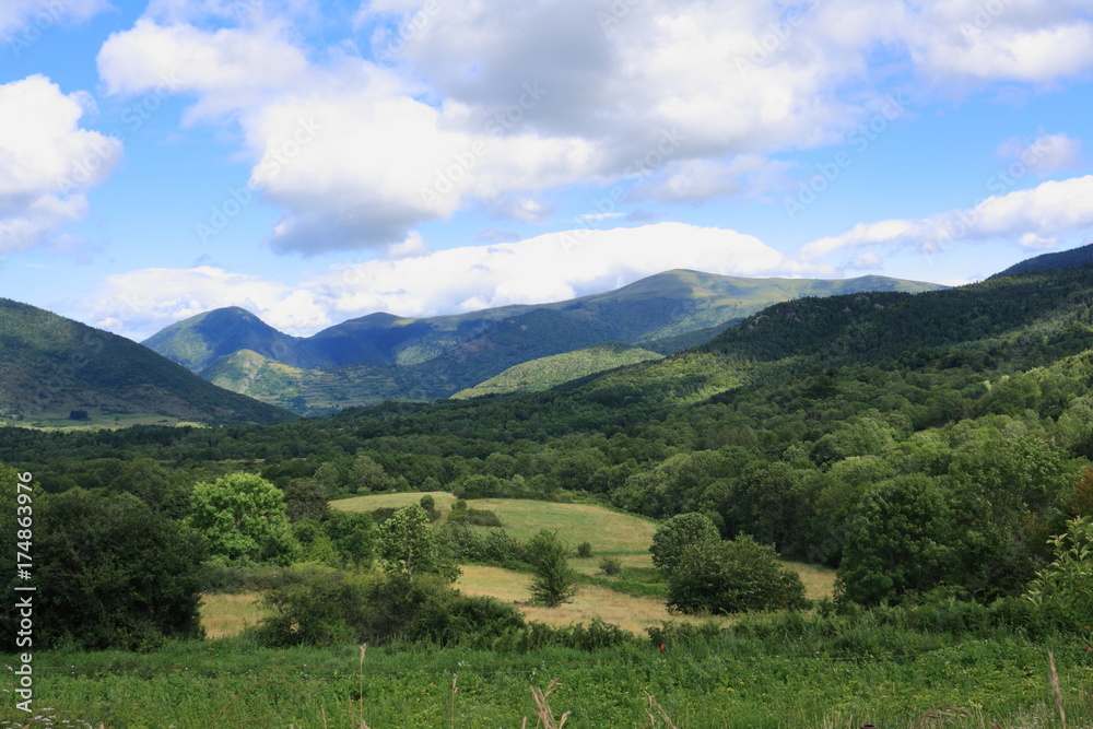 pyrenean landscape and cloudy sky in Aude,  Occitanie in south of France