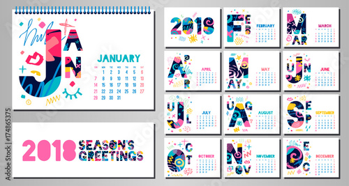 Slika na platnu Monthly Calendar template 2018
