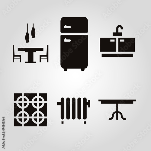 Kitchen furniture and accessories isolated flat vector icon set