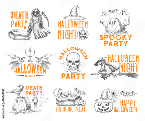 Halloween vector sketch icons for holiday party