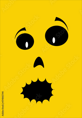 T shirt graphics slogan tee print design/ ivel face on yellow background  photo
