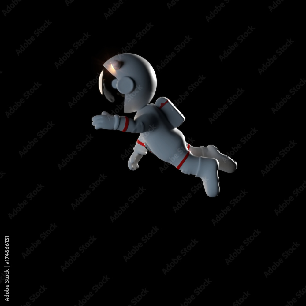 adorable cartoon astronaut character in white space suit is floating in zero gravity space (