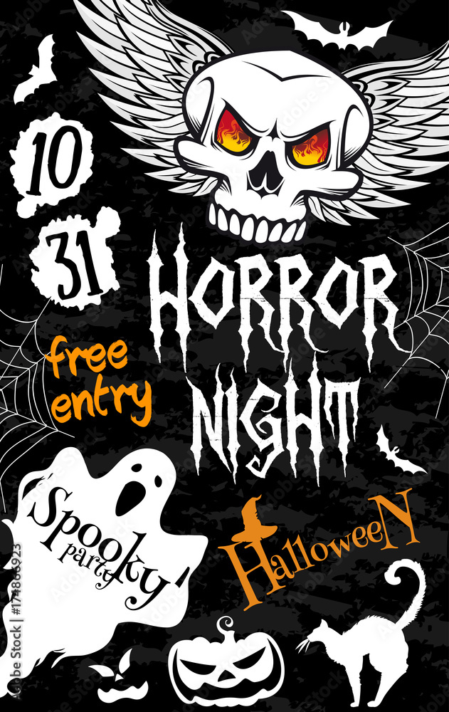 Halloween spooky ghost and skull banner design Halloween spooky ghost and skull banner design
