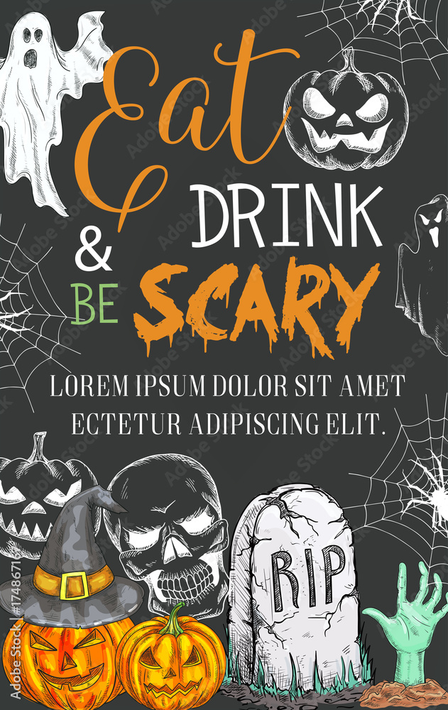 Halloween party vector sketch spooky ghost poster