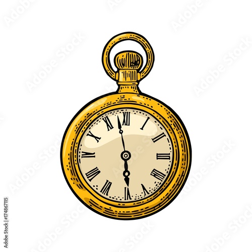 Antique pocket watch. Vector vintage engraved on white background.