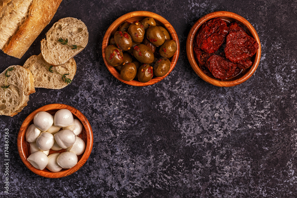 Fresh bread with snacks. Fresh bread with snacks.