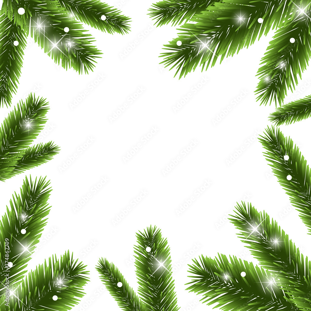 Christmas tree with snow flakes frame vector 