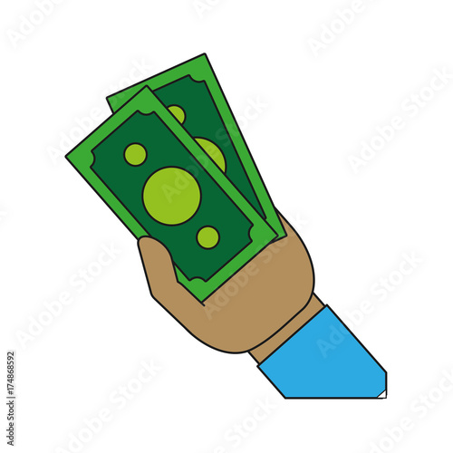 hand with money bill icon over white background vector illustration