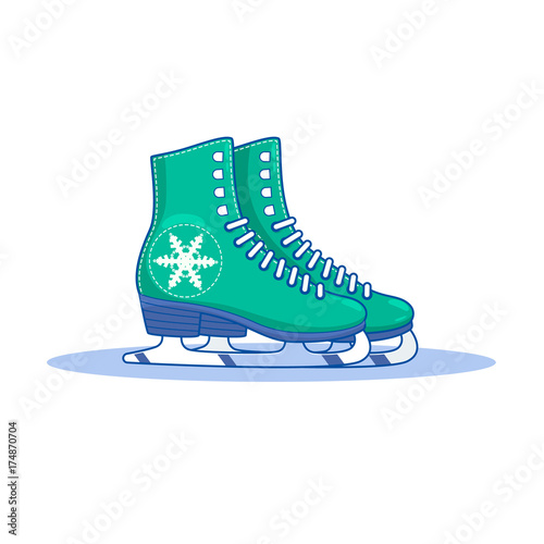 Green woman figure Ice skates.Winter picture. Flat vector illustration