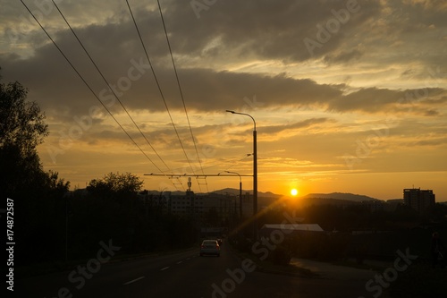 Sunset on the crossroads in the town. Slovakia © Valeria
