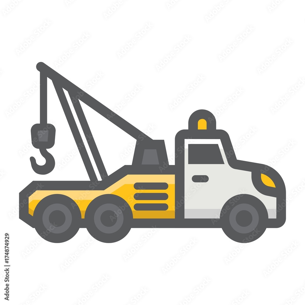 Naklejka premium Tow truck filled outline icon, transport and vehicle, service sign vector graphics, a colorful line pattern on a white background, eps 10.