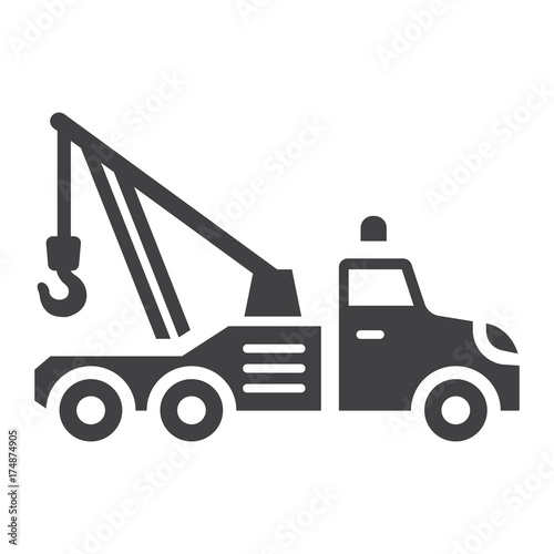 Tow truck glyph icon, transport and vehicle, service sign vector graphics, a solid pattern on a white background, eps 10.