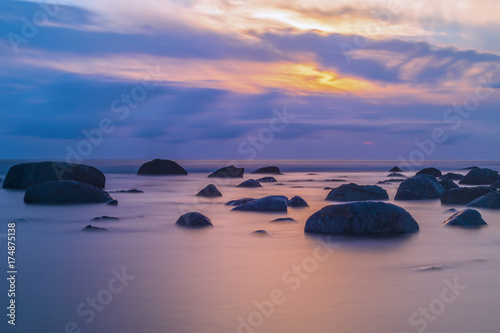 Beautiful seascape background  rock in the Irish Sea at Seascale beach  Cumbria  England  United Kingdom