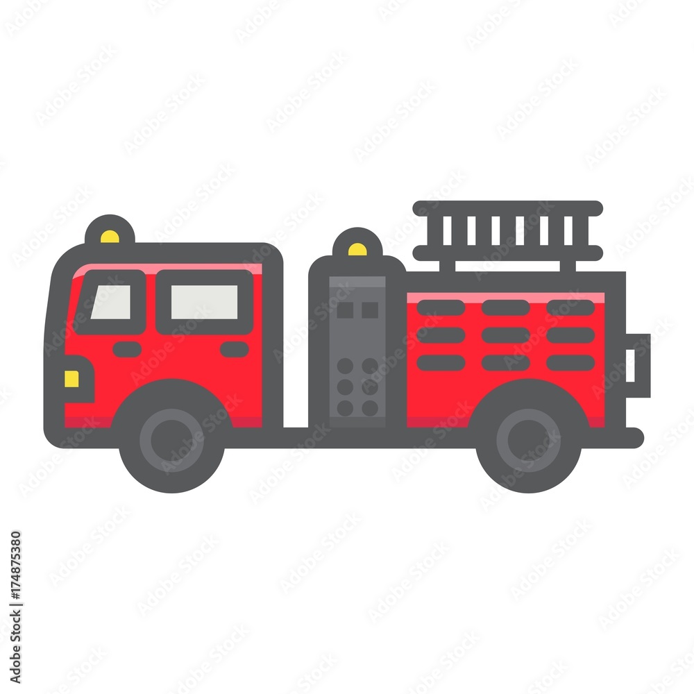 Fire Engine filled outline icon, transport and vehicle, fire truck sign vector graphics, a colorful line pattern on a white background, eps 10.