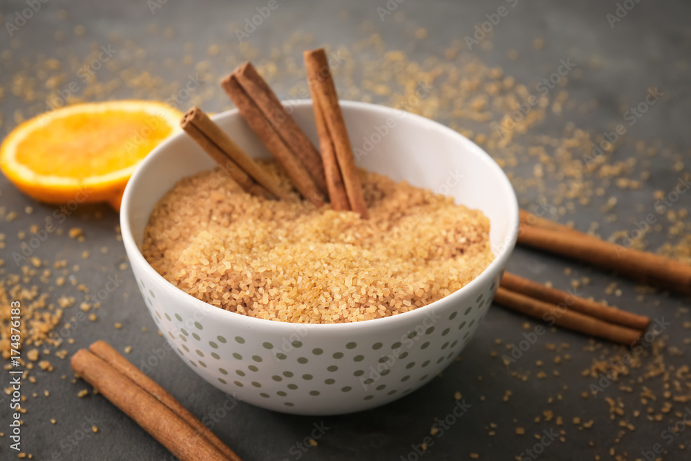 Bowl with cinnamon sugar on table Bowl with cinnamon sugar on table