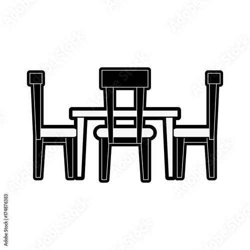 dining table with chairs frontview furniture icon image vector illustration design black and white