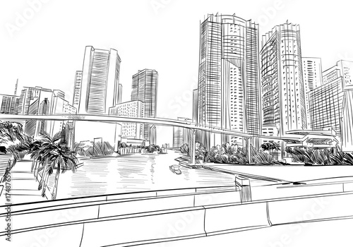 USA. Florida. Miami. Unusual perspective hand drawn sketch. City vector illustration