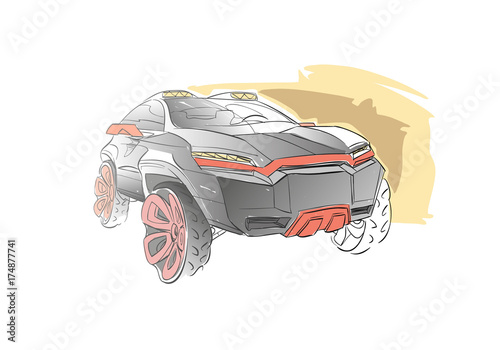 Car concept. Car sketch. Vector hand drawn. Autodesign. Automobile drawing.
