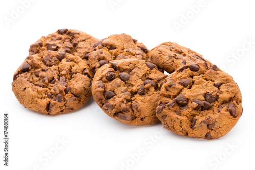 Chocolate chip cookie isolated on white background.