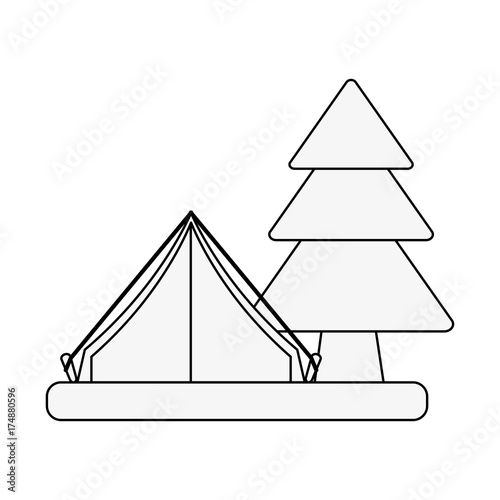 camping tent surrounded by trees icon image vector illustration design
