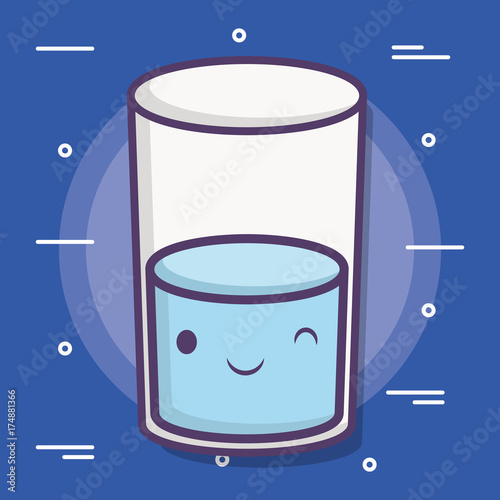 cartoon glass with water icon over blue background colorful design vector illustration