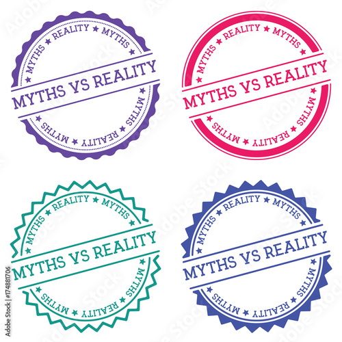 Myths vs reality badge isolated on white background. Flat style round label with text. Circular emblem vector illustration.